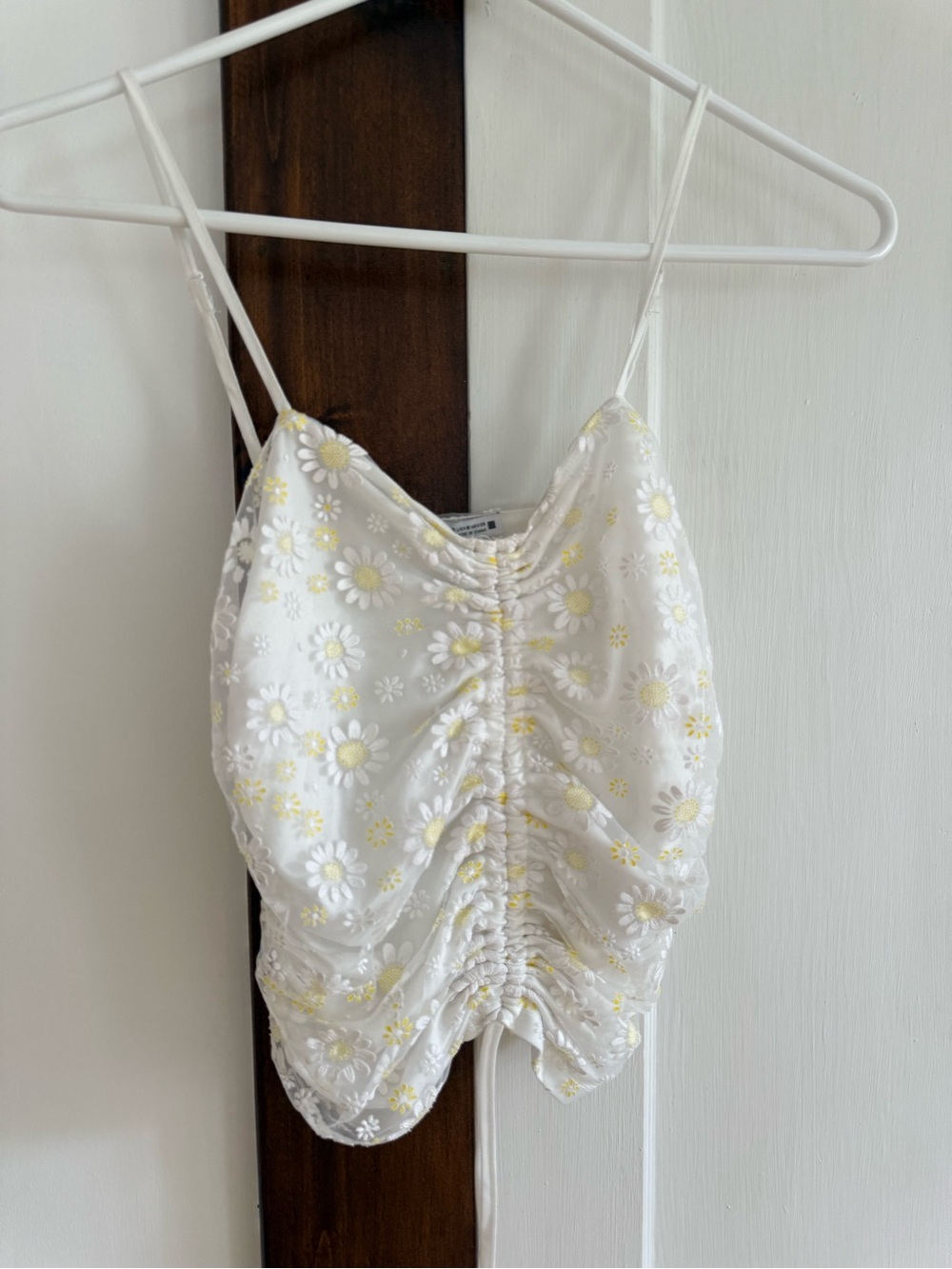 Zara White Cami with Yellow Daisy Embroidery